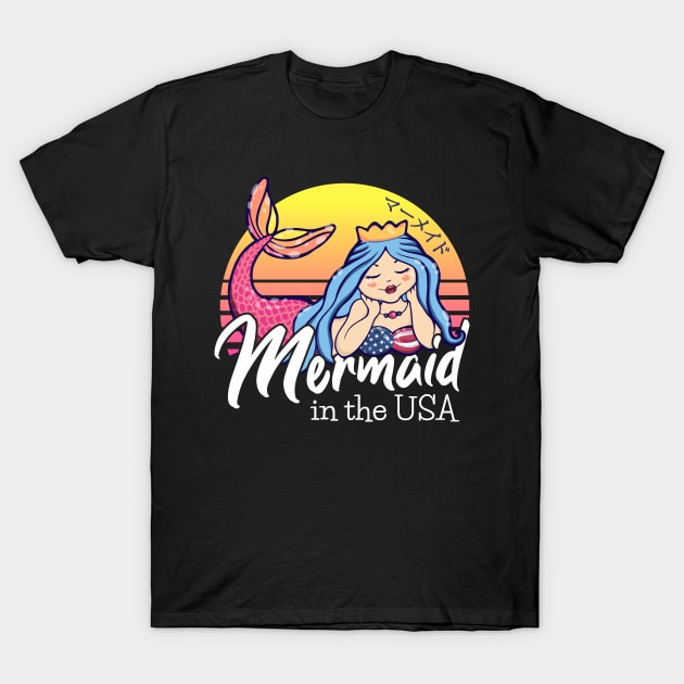 Vaporwave Aesthetic Sunset Mermaid In The Usa T-Shirt by zeno27